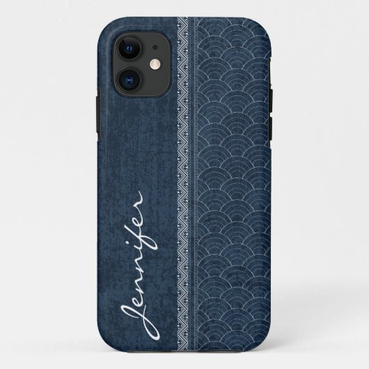 Indigo Sashiko Muster japanische Stickereibezeichn Case-Mate iPhone Hülle (Rückseite)