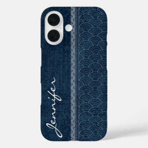 Indigo Sashiko Muster japanische Stickereibezeichn iPhone 16 Hülle