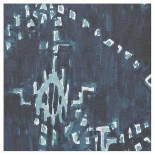 Indigo SatellitenIkat Stammes- Aquarell Stoff