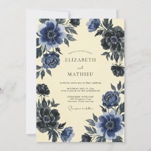 Indigo-Schiefer-Ranunculus-Eukalyptus-Hochzeit Einladung