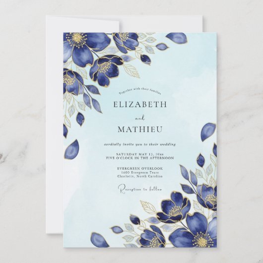 Indigo schimmernde Winterhochzeit Einladung (Vorderseite)