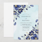 Indigo schimmernde Winterhochzeit Einladung (Vorne/Hinten)