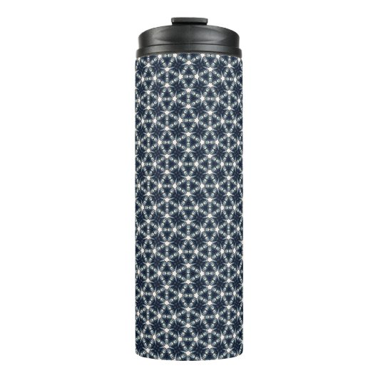 Indigo-Schnee-Blüten-Gitter Thermosbecher (Vorderseite)