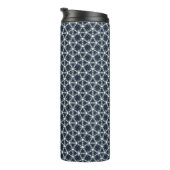 Indigo-Schnee-Blüten-Gitter Thermosbecher (Nach rechts gedreht)