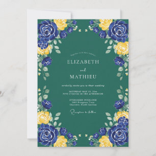 Indigo Senfblüten-Hochzeit Einladung