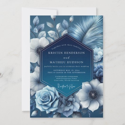 Indigo Shadow Bloom Hochzeit Einladung (Vorderseite)
