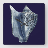Indigo Shells I Quadratische Wanduhr (Vorderseite)