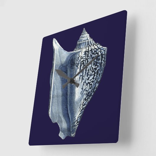 Indigo Shells I Quadratische Wanduhr (Winkel)