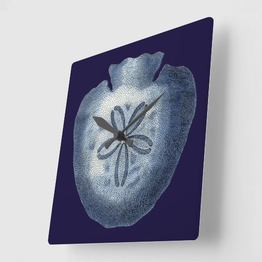 Indigo Shells III Quadratische Wanduhr (Winkel)