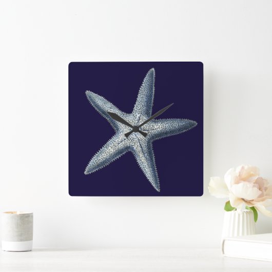 Indigo Shells IV Quadratische Wanduhr (Zuhause)