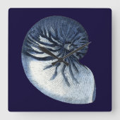 Indigo Shells VII Quadratische Wanduhr (Vorderseite)