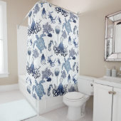 Indigo Shibori Beach Octopus Sea Turtle Seepferd Duschvorhang (Beispiel)
