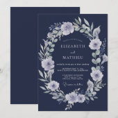 Indigo-Silber-Eukalyptus-Hochzeit Einladung (Vorne/Hinten)