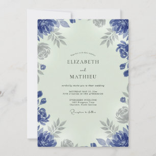Indigo-Silber-Laub-Eukalyptus-Hochzeit Einladung