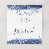 Indigo Silver Floral Wedding Name Platzkarte (Außenseite Aufgefaltet)