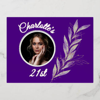 Indigo Silver & Gold Wasserfarbenleaf Geburtstag Folie Einladungspostkarte