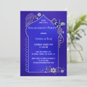 Indigo Silver Henna Mehndi Verlobung Einladung (Stehend Vorderseite)