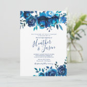 Indigo Smood Floral Wedding Einladung (Stehend Vorderseite)