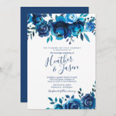 Indigo Smood Floral Wedding Einladung (Vorne/Hinten)