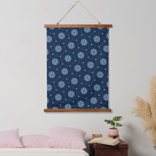 Indigo Spirit: Boho African Geometry Wandteppich Mit Holzrahmen