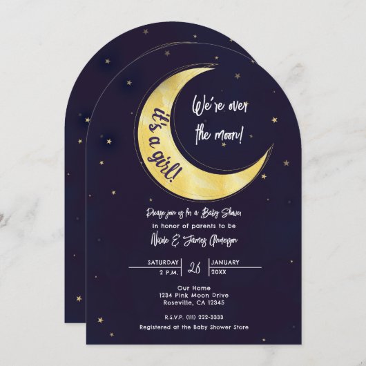 Indigo Star Fall Yellow Moon Starry Baby Dusche Einladung (Vorne/Hinten)