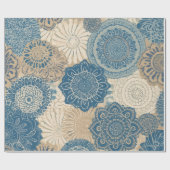 Indigo Tan Boho Floral Geschenkpapier (Flach)