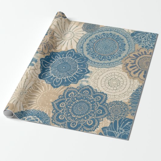 Indigo Tan Boho Floral Geschenkpapier (Ungerollt)