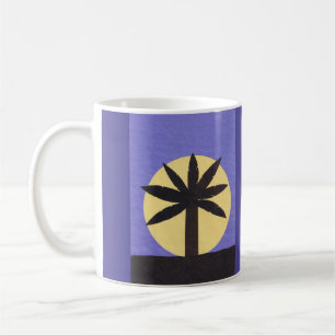 Indigo-Tasse mit silhouettierter Palme und Kaffeetasse