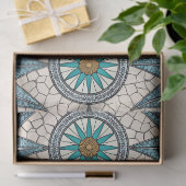Indigo Teal Compass Mosaic – Stained Glass Seidenpapier (Geschenk)