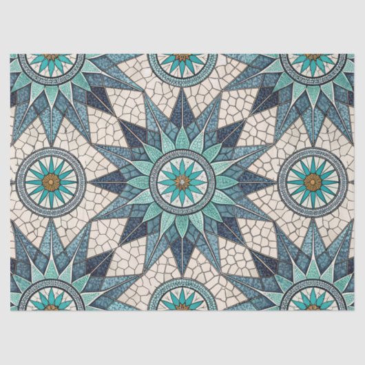 Indigo Teal Compass Mosaic – Stained Glass Seidenpapier (Vorderseite)