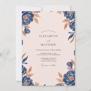 Indigo Terrakotta Bemalte Hochzeit Einladung
