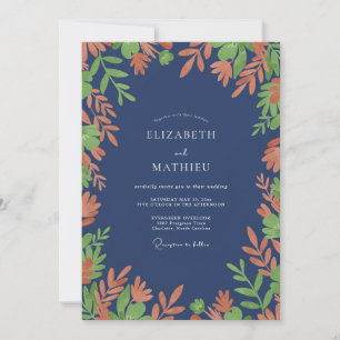Indigo Terrakotta-Laub Eukalyptus-Hochzeit Einladung