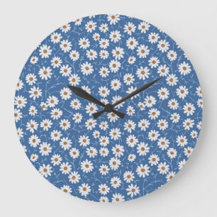 Indigo Traum Gänseblümchen Große Wanduhr