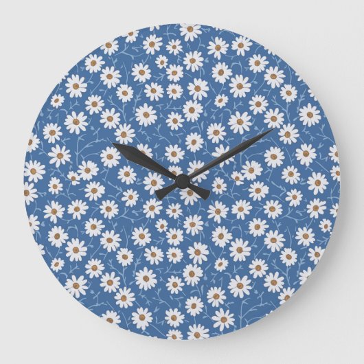 Indigo Traum Gänseblümchen Große Wanduhr (Vorderseite)