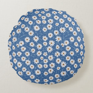 Indigo Traum Gänseblümchen Rundes Kissen