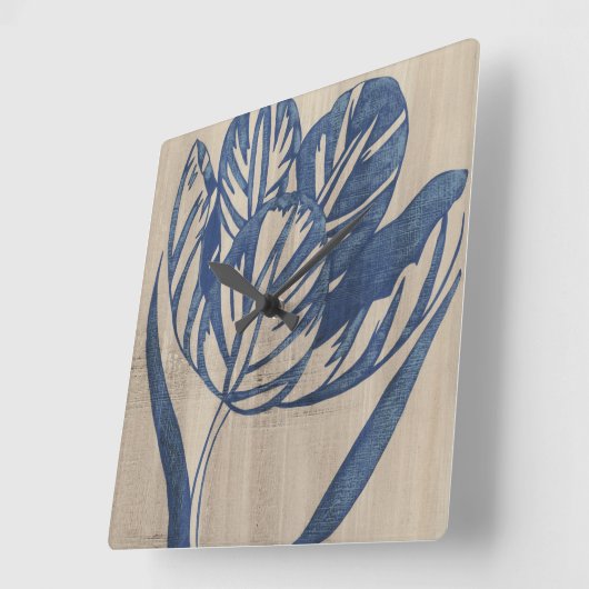 Indigo Tulip Quadratische Wanduhr (Winkel)