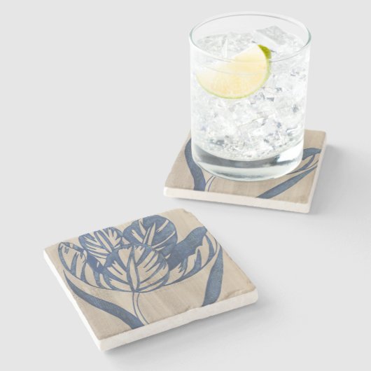 Indigo Tulip Steinuntersetzer (Seitenansicht)