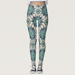 Indigo Türkis Kompass-Mosaik – Buntglas Leggings