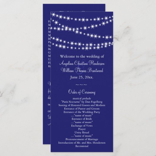 Indigo Twinkle Lights Hochzeitsprogramm Programm (Vorne/Hinten)