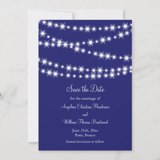 Indigo Twinkle Lights Save the Date (Vorderseite)