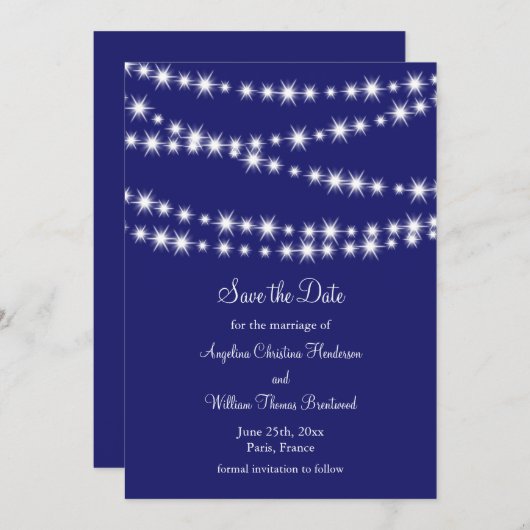 Indigo Twinkle Lights Save the Date (Vorne/Hinten)