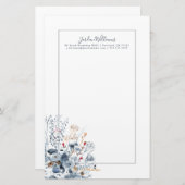 Indigo u. Ocker - Watercolor-Blumen Briefpapier (Vorne/Hinten)