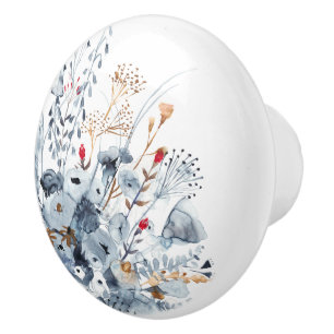 Indigo u. Ocker - Watercolor-Blumen Keramikknauf