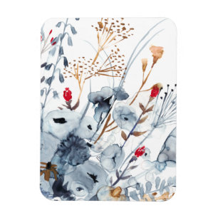 Indigo u. Ocker - Watercolor-Blumen Magnet