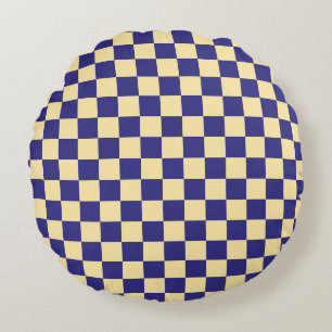 Indigo- und Butter-Karo-Muster Rundes Kissen