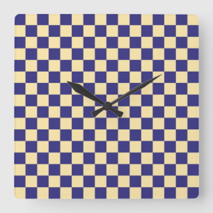 Indigo- und Butter-Karo-Schachbrettmuster Quadratische Wanduhr