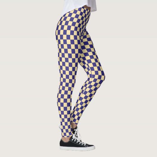 Indigo- und Butterblumen-Karo-Muster Leggings (Rechts)