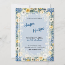 Indigo- und gelbe Blumeneinladung zur Hochzeit