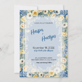 Indigo- und gelbe Blumeneinladung zur Hochzeit Einladung