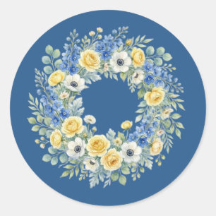 Indigo- und gelbe Blütenblumenaufkleber Runder Aufkleber